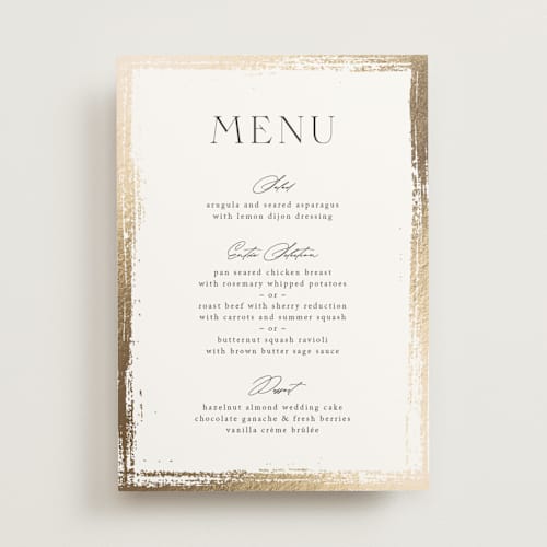This is a silk menu cards with foil pressed by Kelly Schmidt called brushed edge printing on signature in standard