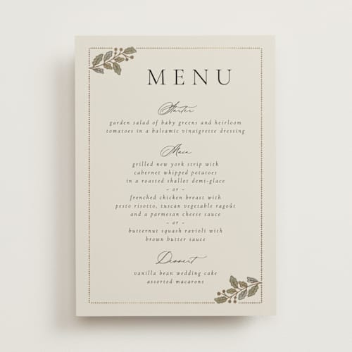 This is a fern menu cards with foil pressed by Jen Owens called vine wrap printing on signature in 5x7