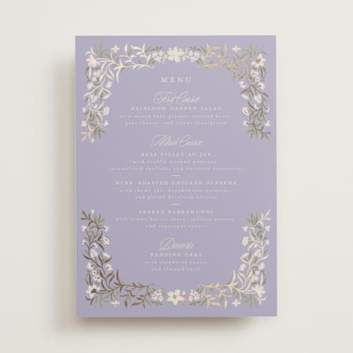 This is a heather menu cards with foil pressed by Vera Lim called fairytale.. printing on signature in 5x7