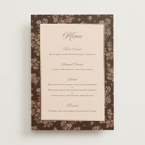 This is a chocolate menu cards with foil pressed by Paola Benenati called blooming path printing on signature in 5x7