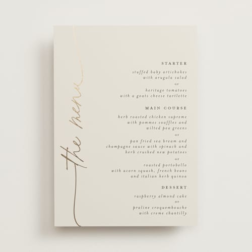 This is a linen menu cards with foil pressed by Pippa Shaw called silk printing on signature in 5x7