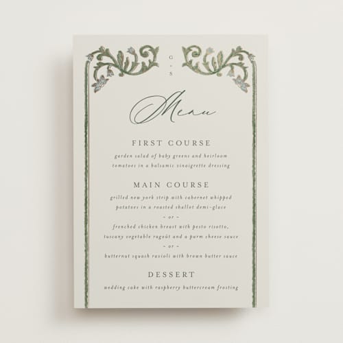 This is a bluebell menu cards with foil pressed by Jen Owens called grandeur printing on signature in 5x7