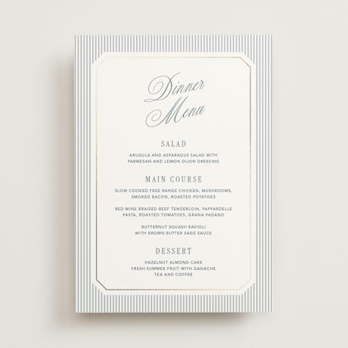 This is a coast menu cards with foil pressed by Kelly Schmidt called seashore printing on signature in 5x7