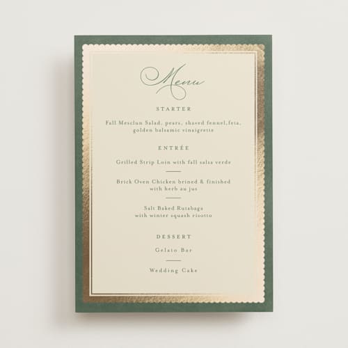 This is a rosemary menu cards with foil pressed by Emily Betts called vintage oval printing on signature in 5x7