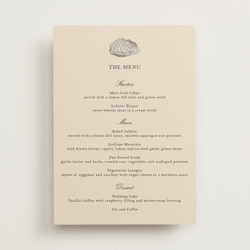 This is a sand menu cards with foil pressed by Jennifer Lew called cove printing on signature in 5x7