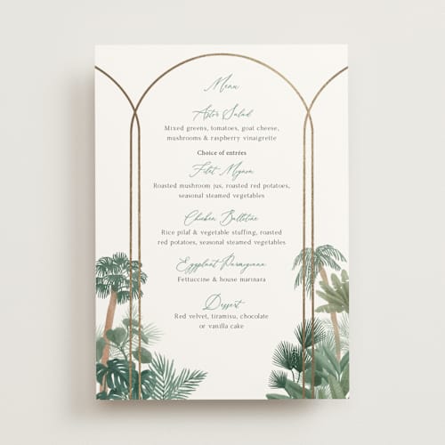 This is a seagreen menu cards with foil pressed by Elly called the greenhouse printing on signature in standard