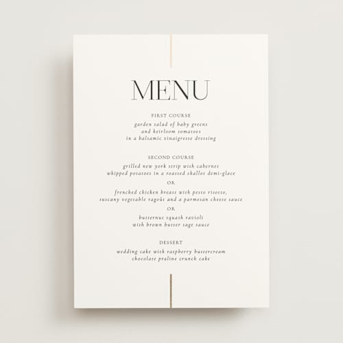 This is a spun sugar menu cards with foil pressed by Jessica Williams called aligned printing on signature in 5x7