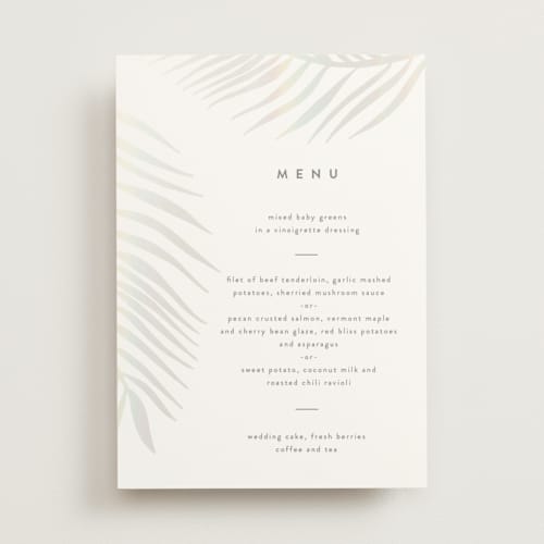 This is a porcelain menu cards with foil pressed by Pixel and Hank called palm vibes printing on signature in standard