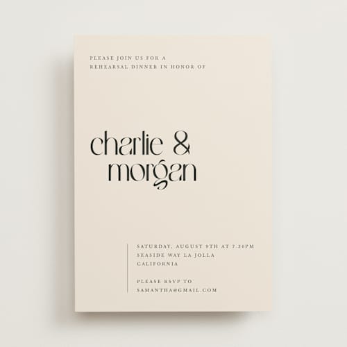 This is a ivory rehearsal dinner invitations with standard by Cass Loh called clean display printing on signature in standard