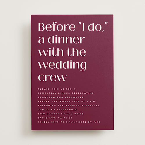 This is a cabernet rehearsal dinner invitations with standard by Erica Krystek called before i do printing on signature in standard