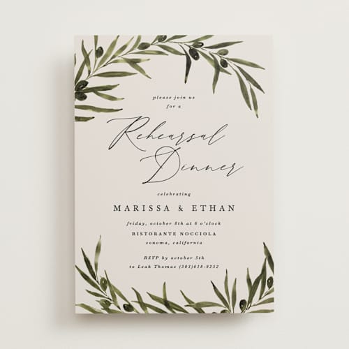 This is a creme rehearsal dinner invitations with standard by Kate Ahn called olivier printing on signature in standard