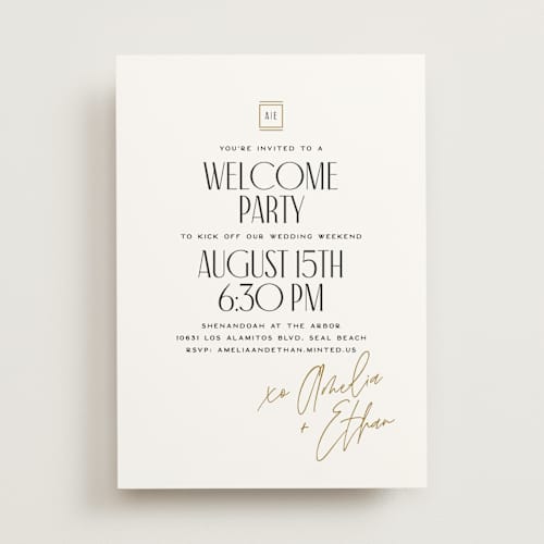This is a marble rehearsal dinner invitations with standard by Owl and Toad called polished printing on signature in standard