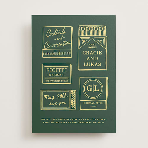 This is a vetiver rehearsal dinner invitations with standard by Jennifer Lew called matchbooks printing on signature in standard