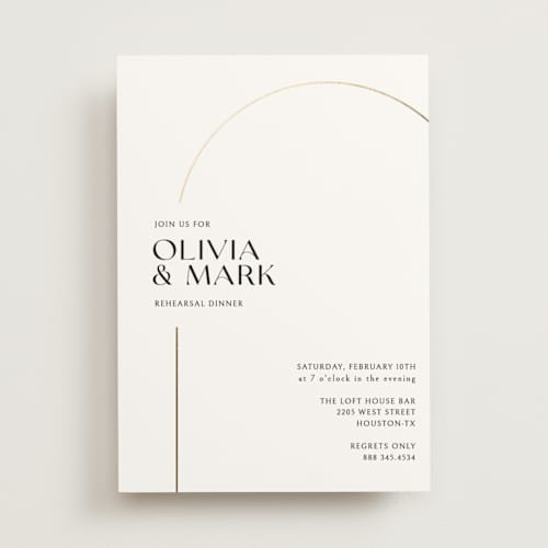 This is a snow rehearsal dinner invitations with foil pressed by Pati Cascino called the arch printing on signature in standard
