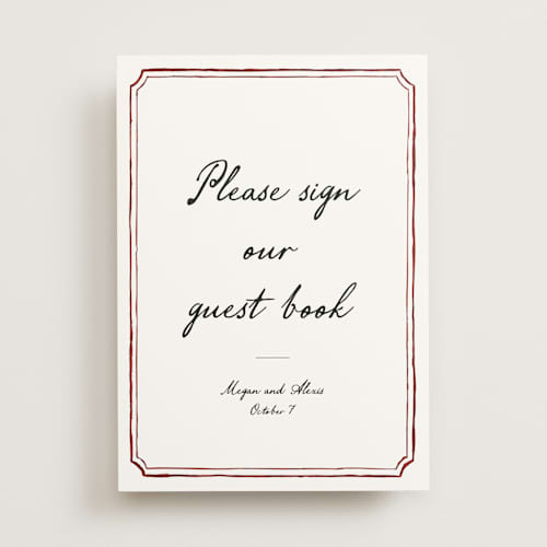 This is a wine wedding signs with standard by Cass Loh called handwritten printing on doublethick in 5x7