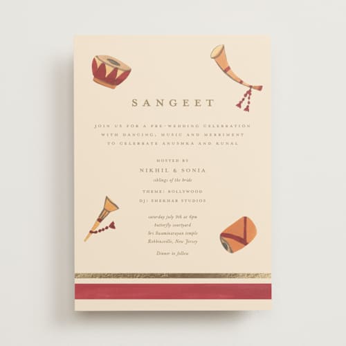 This is a honey foil stamped wedding invitations with foil pressed by Teju Reval called indian elephant printing on signature in standard