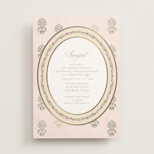This is a shubh foil stamped wedding invitations with foil pressed by Creo Study called amalgamation printing on signature in standard