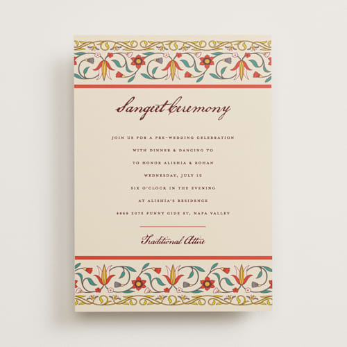 This is a ivory wedding invitations with standard by Sherley Ferreira called mughal gardens printing on signature in standard