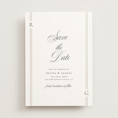 This is a quartz foil stamped save the date cards with foil pressed by Jelena Vuletic called elencourt printing on signature in standard