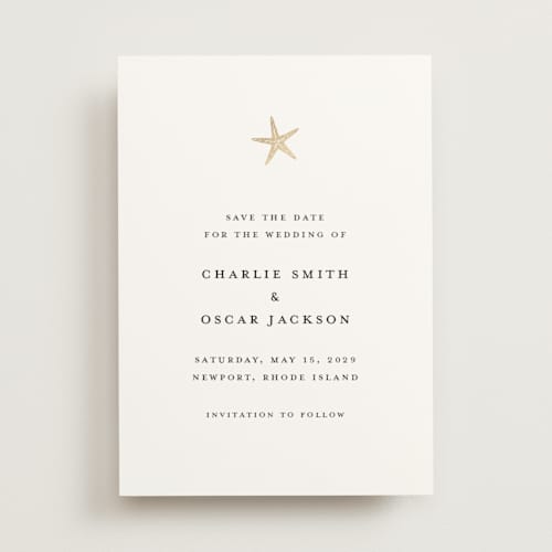 This is a pearl foil stamped save the date cards with foil pressed by Pippa Shaw called lobster printing on signature in standard