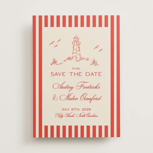 This is a lobster save the date with standard by Jackie Crawford called kitty hawk printing on signature in standard