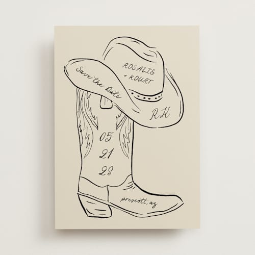 This is a sand save the date with standard by Jelena Vuletic called lariat printing on signature in standard