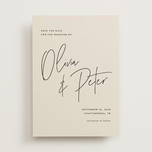 This is a champagne save the date with standard by JoAnn Jinks called signed printing on signature in standard