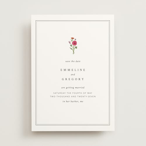 This is a classic save the date with standard by Bramble Studio called formal florals printing on signature in standard