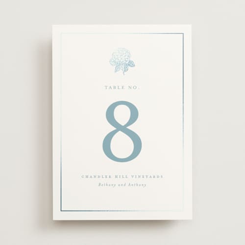 This is a seaside table numbers with foil pressed by Stacey Meacham called hydrangea bloom printing on doublethick in standard