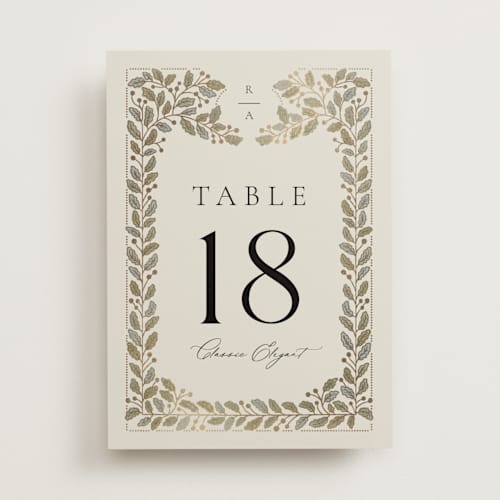 This is a fern table numbers with foil pressed by Jen Owens called vine wrap printing on doublethick in standard