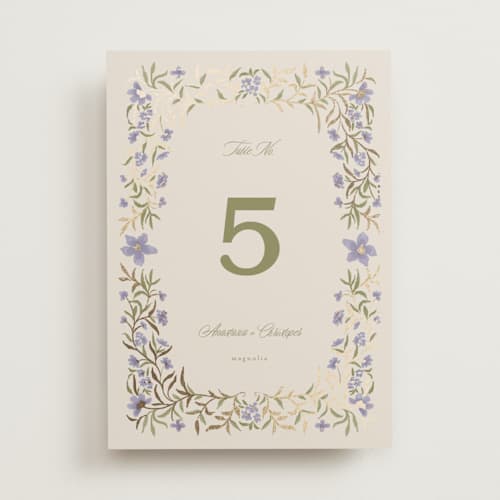 This is a heather table numbers with foil pressed by Vera Lim called fairytale.. printing on doublethick in standard