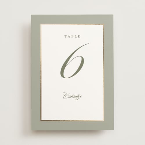 This is a sage table numbers with foil pressed by Lucrecia Caporale called country elegance printing on doublethick in standard