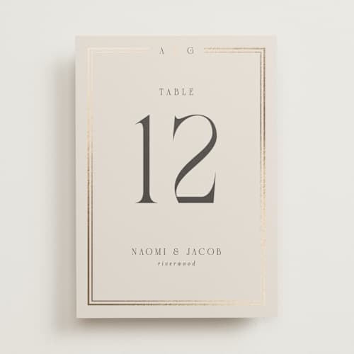 This is a champagne table numbers with foil pressed by Nicole Walsh called grace printing on doublethick in standard