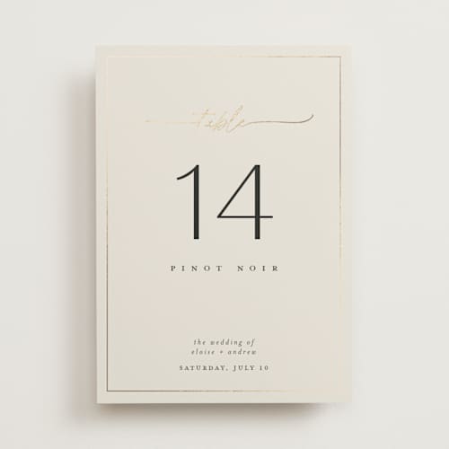 This is a linen table numbers with foil pressed by Pippa Shaw called silk printing on doublethick in standard