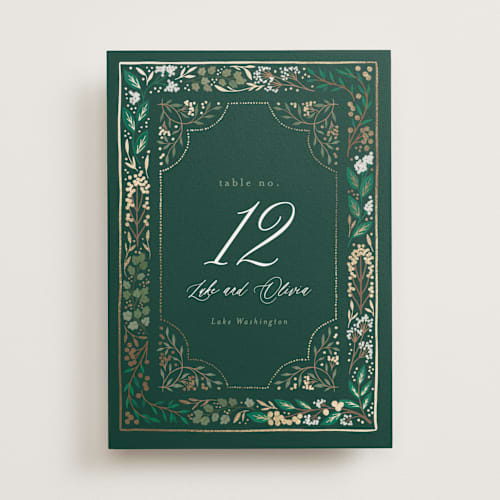 This is a evergreen table numbers with foil pressed by Alethea and Ruth called illuminated storybook printing on doublethick in standard