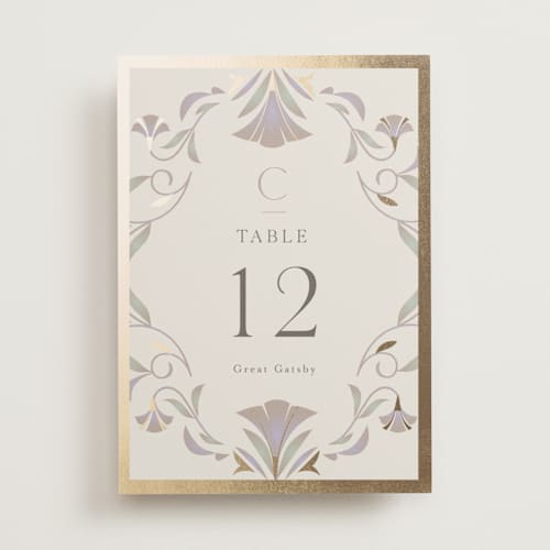 This is a vanilla table numbers with foil pressed by lori jacobs wemple called deco nouveau printing on doublethick in standard