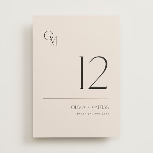 This is a linen table numbers with foil pressed by Kelly Schmidt called modern corner printing on doublethick in standard
