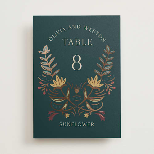 This is a deep sea table numbers with foil pressed by Erin German called autumnal arch printing on doublethick in standard