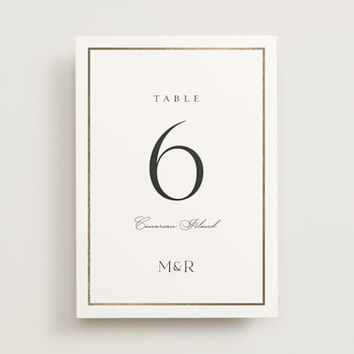 This is a moonstone table numbers with foil pressed by Lucrecia Caporale called timeless charm printing on doublethick in standard