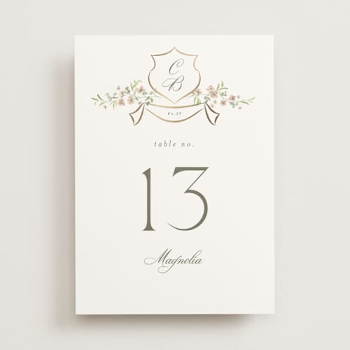 This is a blush table numbers with foil pressed by Everett Paper Goods called posy printing on doublethick in standard