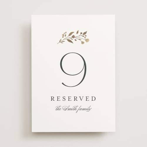 This is a cloudy table numbers with foil pressed by Jennifer Postorino called embrace printing on doublethick in standard