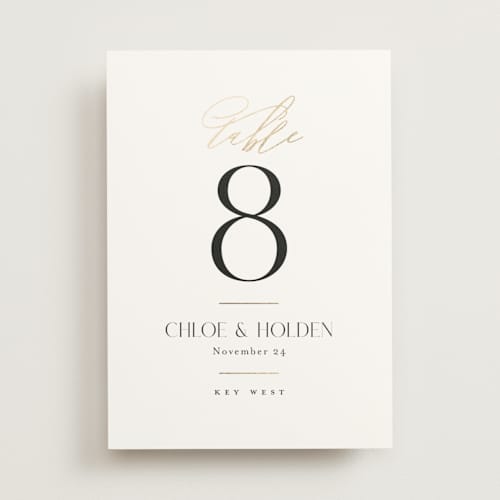 This is a sugar table numbers with foil pressed by Jessica Williams called idyllic printing on doublethick in standard