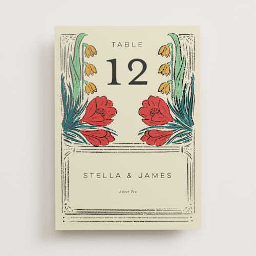 This is a birch table numbers with foil pressed by Shiny Penny Studio called deco spring florals printing on doublethick in standard