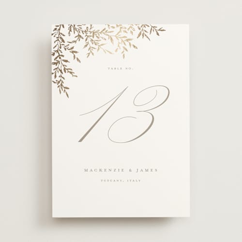 This is a chantilly table numbers with foil pressed by Wildfield Paper Co called romantic wreath printing on doublethick in standard