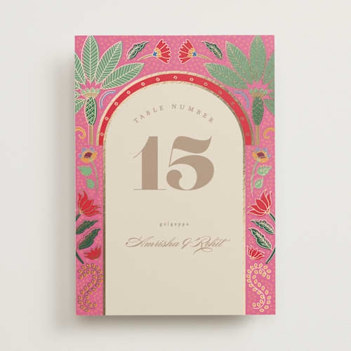 This is a pistachio table numbers with foil pressed by Creo Study called indian garden printing on doublethick in standard
