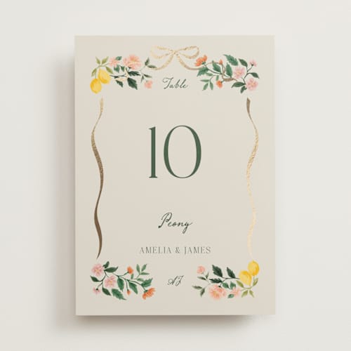 This is a garden table numbers with foil pressed by Elly called garden feast printing on doublethick in standard