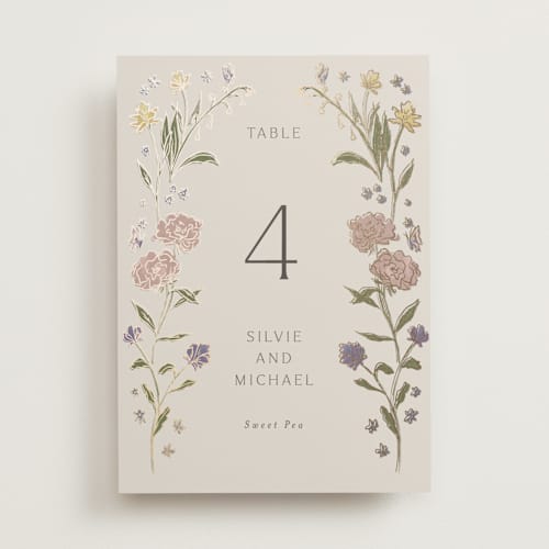 This is a petal table numbers with foil pressed by Nicoletta Savod called parisian garden printing on doublethick in standard