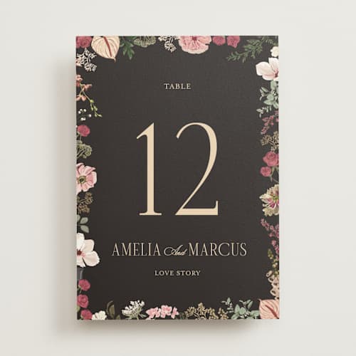 This is a blush table numbers with foil pressed by Susan Moyal called flouriishing printing on doublethick in standard