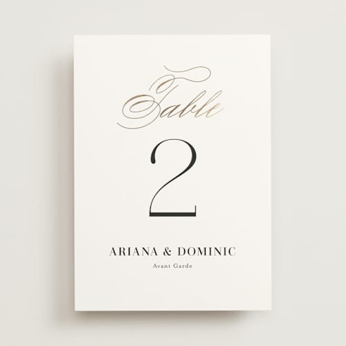 This is a cotton table numbers with foil pressed by Jennifer Postorino called gilded ampersand printing on doublethick in standard