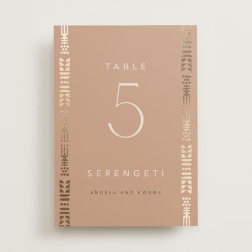 This is a sahara table numbers with foil pressed by David Michuki called cultured element printing on doublethick in standard